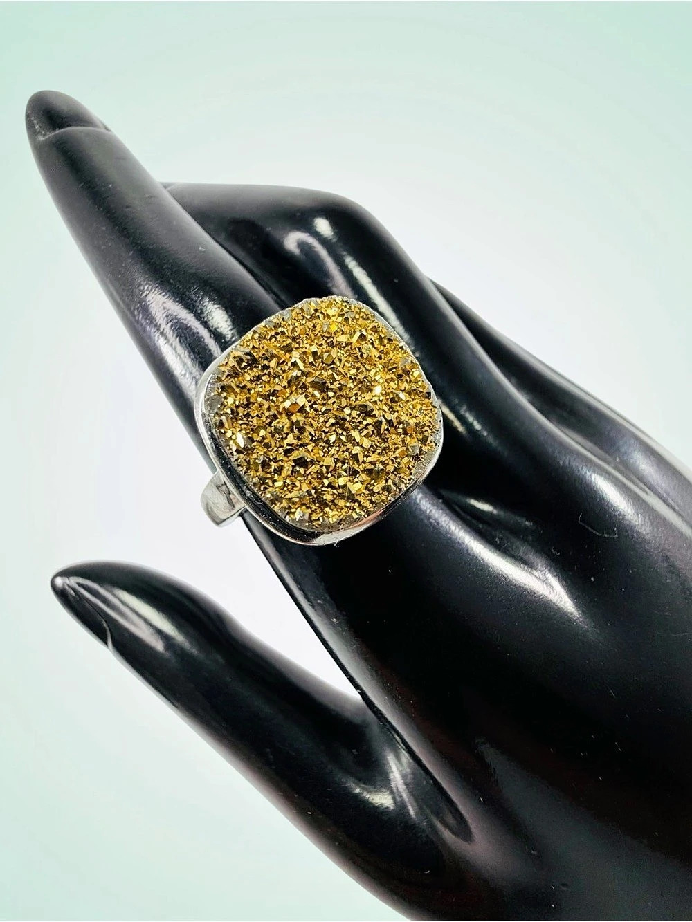 Delmar Sterling Silver 925 Gold Color Druzy Quartz Cocktail Ring Size 7.5 Signed